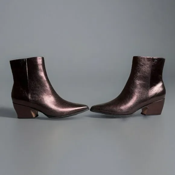 Franco Sarto L-Vivian Metallic Western Ankle Boots Bronze Leather NEW Size 7.5 - Picture 1 of 16